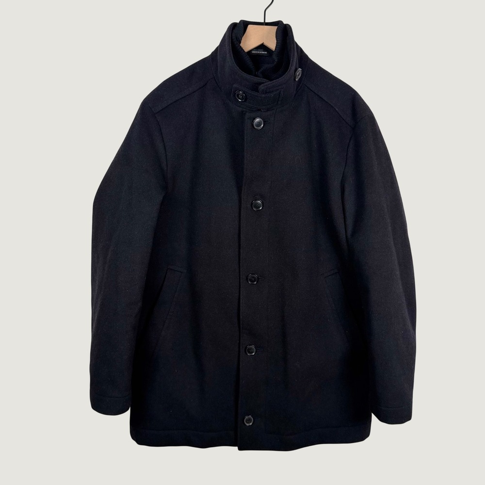 Hugo Boss Mens 42R Black Virgin Wool Cashmere Blend Car Coat Jacket Coxx